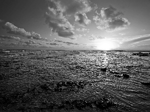 west, clouds, sea, sun