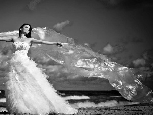 Women, Dress, sea, White