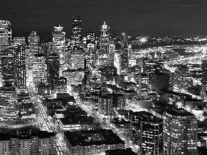 Washington, Seattle, buildings, Town, skyscrapers, state, USA, Night