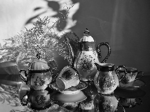 shadows, reflection, jug, china, cups