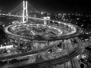 Shanghai, night, flyover, panorama, bridge