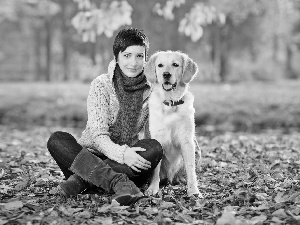 Women, Leaf, shawl, dog