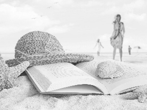 Hat, Beaches, starfish, holiday, Shells, Book