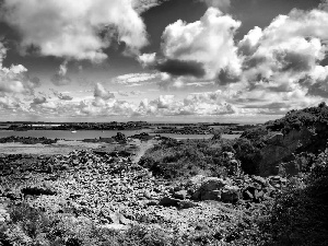 Sky, clouds, Stones, Islets, coast