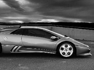 Lamborghini, Violet, Sky, clouds, Diablo, Automobile