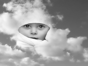 Blue, Kid, Sky, clouds, Eyes, face