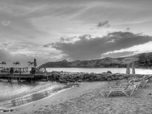 Sky, clouds, sea, Beaches, pier