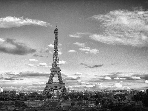 Paris, Sky, clouds, Eiffla Tower