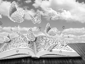 Sky, graphics, butterfly, letters, Book