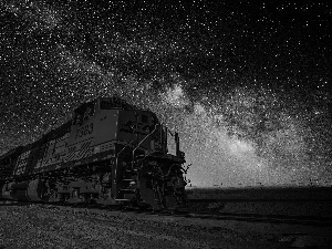 locomotive, star, Sky, Night