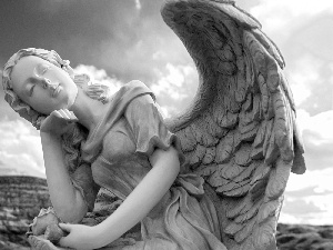 Statue monument, angel, Sky, thoughtful