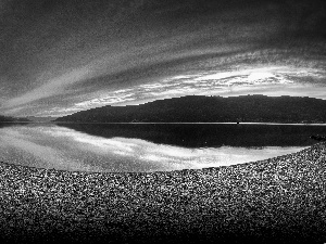 Mountains, Coast, Sky, lake