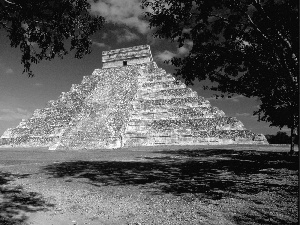 Pyramid, viewes, Sky, trees