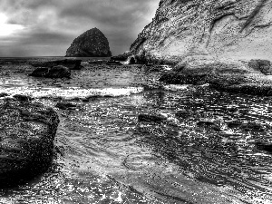 sea, Clouds, Sky, rocks