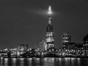 skyscrapers, London, thames, bridge, River