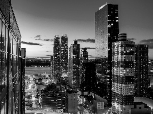 River, Great Sunsets, USA, skyscrapers, New York