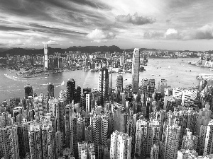 skyscrapers, River, town, buildings, View