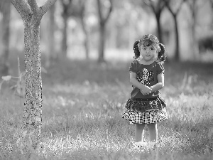 small, girl, trees, viewes, Park