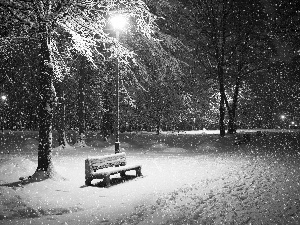 snow, winter, Bench