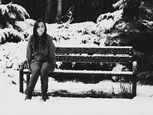 snow, Women, Bench