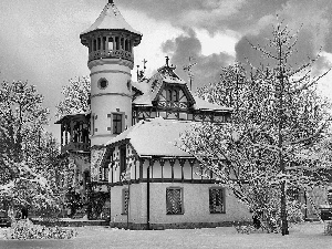 Church, viewes, snow, trees