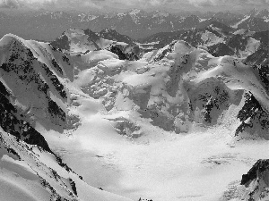 peaks, Covered, snow, mountain