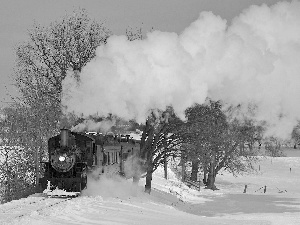 snow, Train, Steam