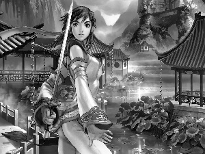 Soul Calibur IV, Women, sword, lake, village, Xianghua