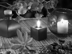 Spa, composition, Candles, Stones, orchids