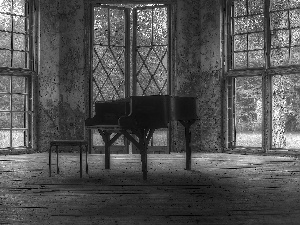 Neglected, Space, Windows, Chair, Piano