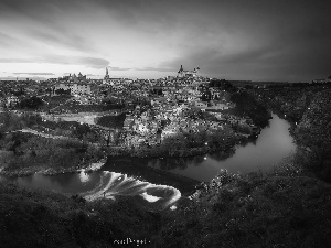 light, Town, Toledo, Spain, Tag River, Houses