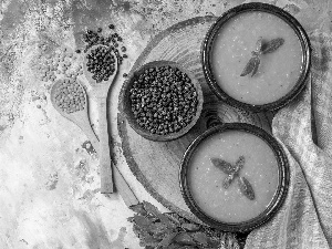 Lentil, soup, rubber, Spoons, Wood, bowls