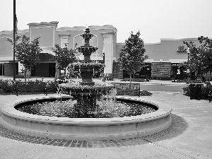 square, fountain, trees, viewes, buildings