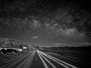 starry, Sky, Desert, Mountains, Way