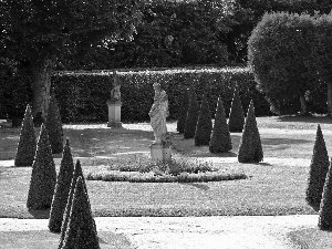 Statue monument, Park Raczynski, viewes, Bush, trees, Rogalin