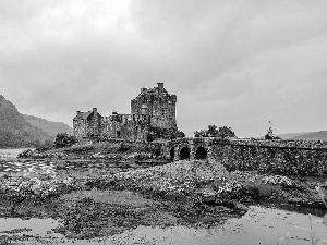 stone, bridge, Eilean Donan Castle, Loch Duich Lake, Scotland