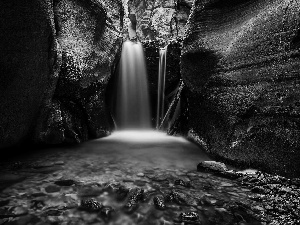 Stones, waterfall, canyon