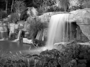 Garden, waterfall, Stones, Plants