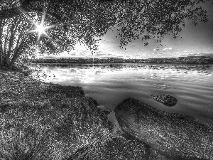 Stones, rays, lake