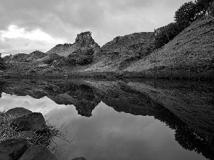 Stones, lake, Meadow