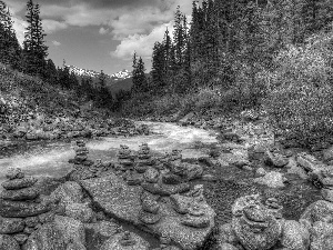 Stones, River, Mountains