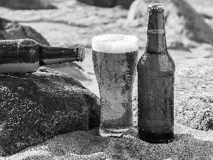 Stones, Sand, Bottles, cup, Beer