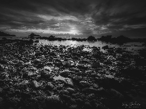 Stones, Great Sunsets, Devon County, clouds, sea, rocks, England