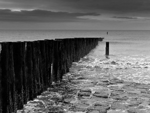 sea, clouds, Stones, Pale