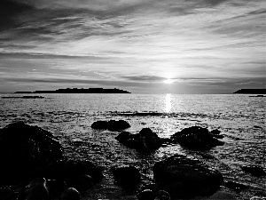 sea, sun, Stones, west