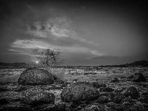 Stones, Waves, sun, sea, west