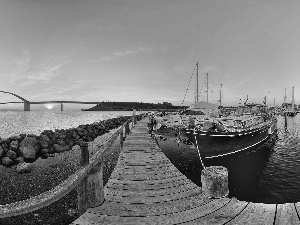 west, pier, Stones, sun