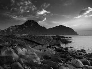 stony, coast, sun, rocks, west