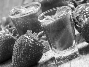 strawberries, glasses