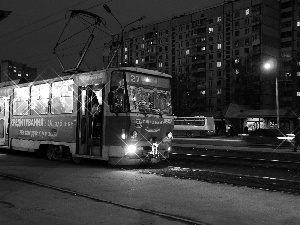 Street, tram, Night